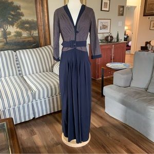 Miss candyfloss navy houndstooth retro wide leg jumpsuit sz L